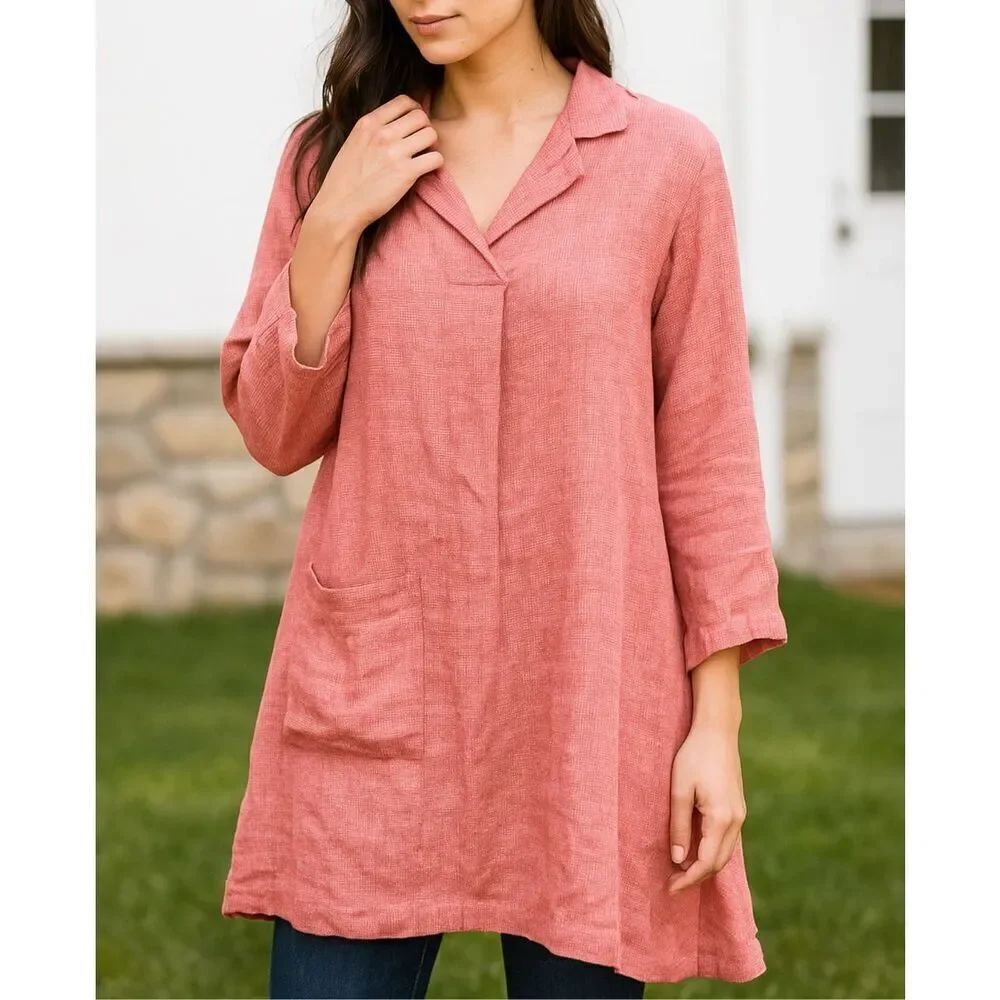 Flax NWOT pink dress with pocket boho linen size medium